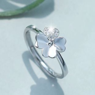气质四片叶草戒指 银网红小众设计日式轻奢学生冷淡风花卉戒指环