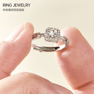 方块链条戒指女ins小众设计高级感开口可调节轻奢气质甜美指环潮