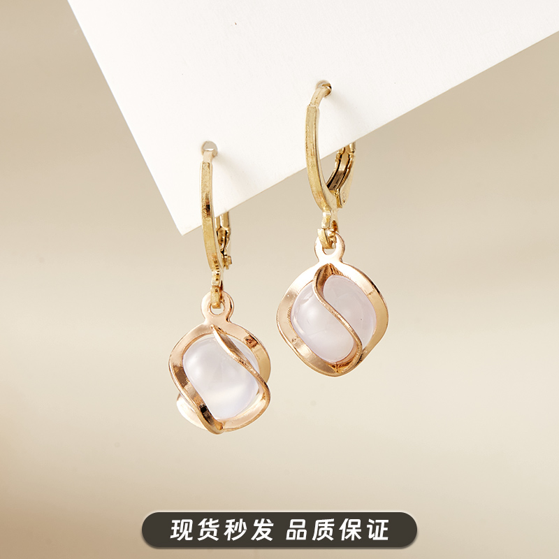 新潮款温润耳环时尚个性小清新猫眼石吊坠耳扣耳饰百搭显气质礼物