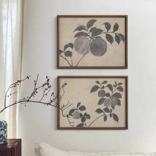 《水墨平安果》法式中古风客厅装饰画新中式复古玄关餐厅卧室挂画