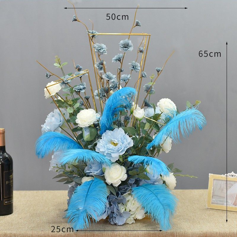 婚庆道具电镀铁艺三柱桌花酒店ktv桌面装饰花艺摆件仿真绢花摆设