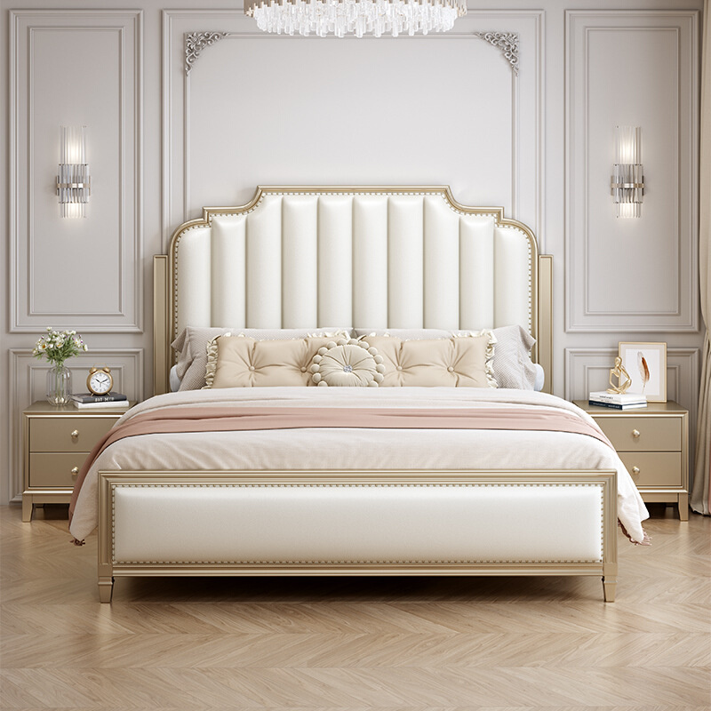 美式轻奢实木床1.8米双人大床现代简约风主卧1.5米单人床储物婚床