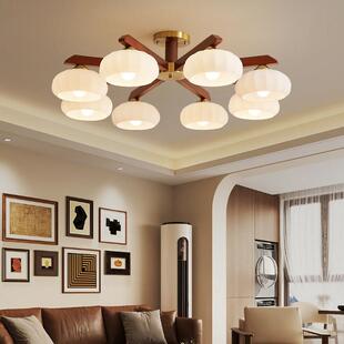 中古风客厅灯主灯复古黑胡桃实木新中式大气卧室餐厅大厅吸顶灯具