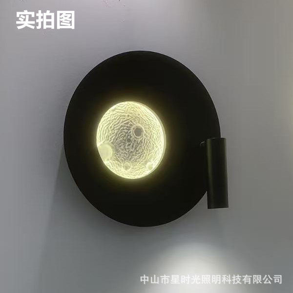 现代创意圆形月亮壁灯新中式餐厅茶室客厅酒店玄关背景工程款灯