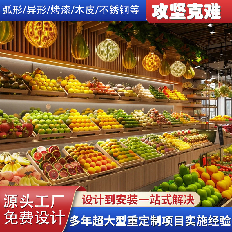 水果货架展示架超市水果架零食架订置蔬菜展示柜木质瓜果中岛柜