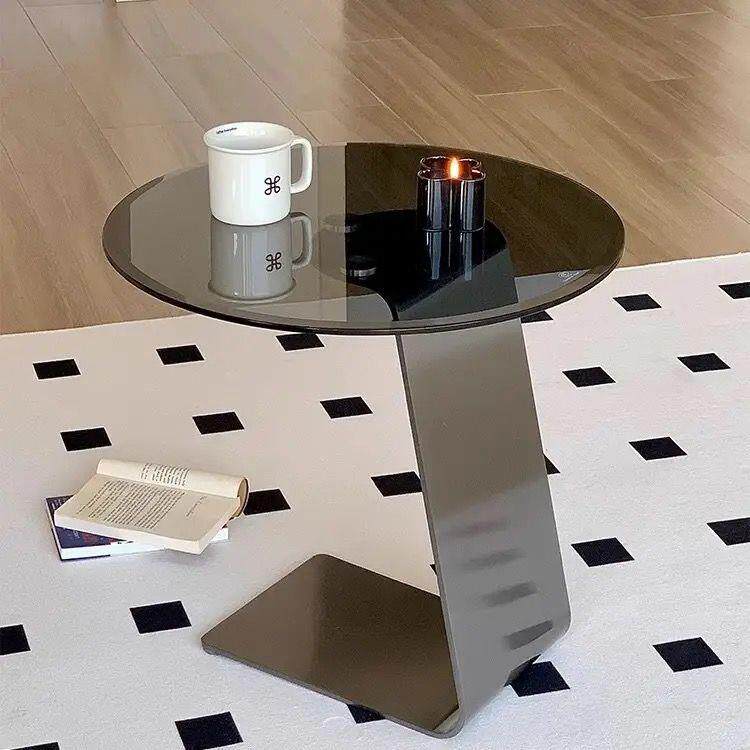 轻奢不锈钢边几沙发客厅玻璃角几现代高级艺术感角几小圆茶几