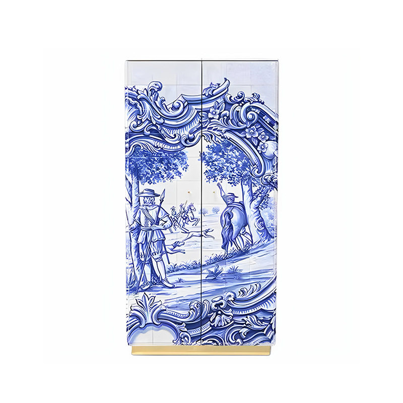 意式轻奢实木手绘艺术酒柜高端别墅家用客厅创意高级感靠墙储物柜