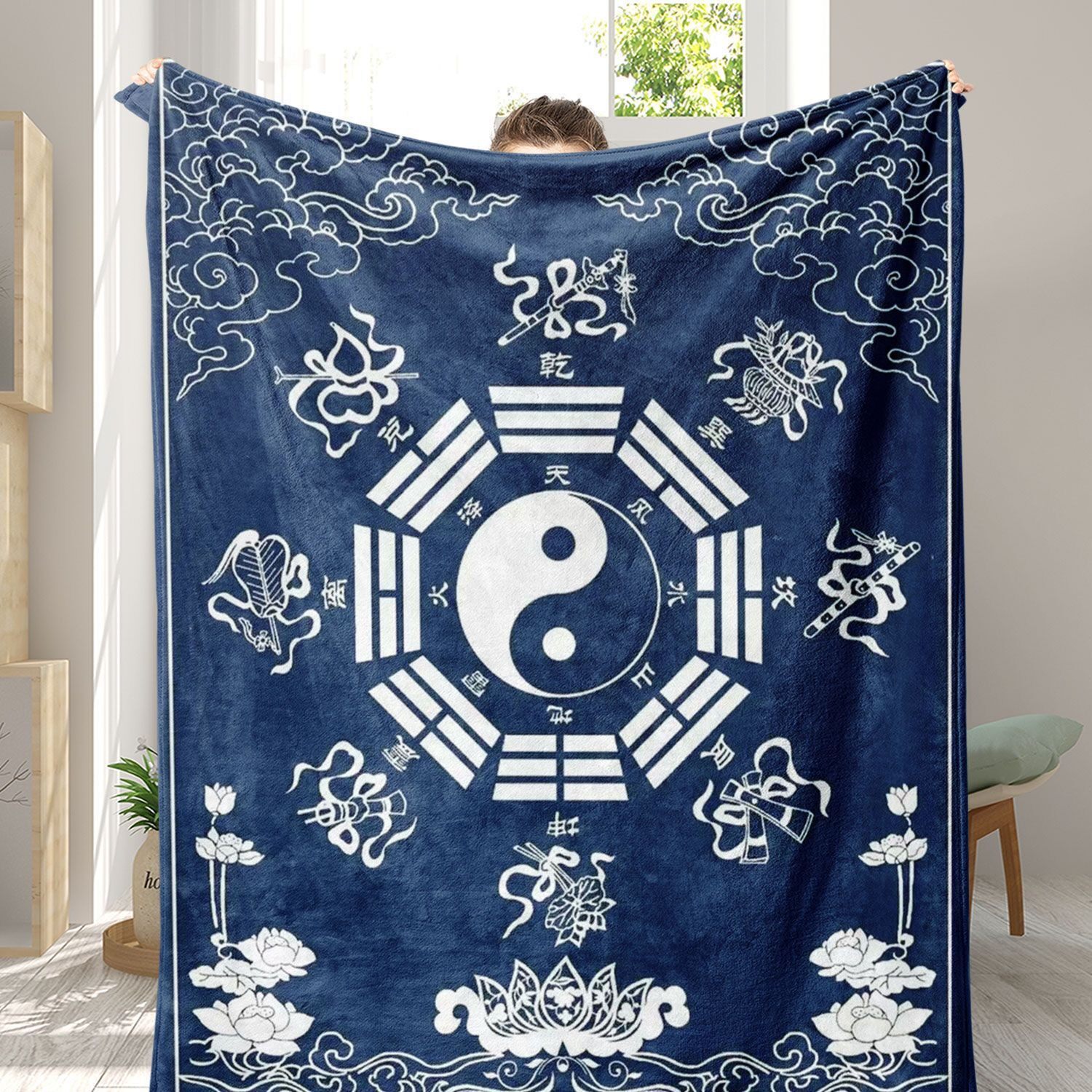 新款蓝色道家法兰绒毛毯盖毯午休毯午睡可机洗时尚潮流盖毯