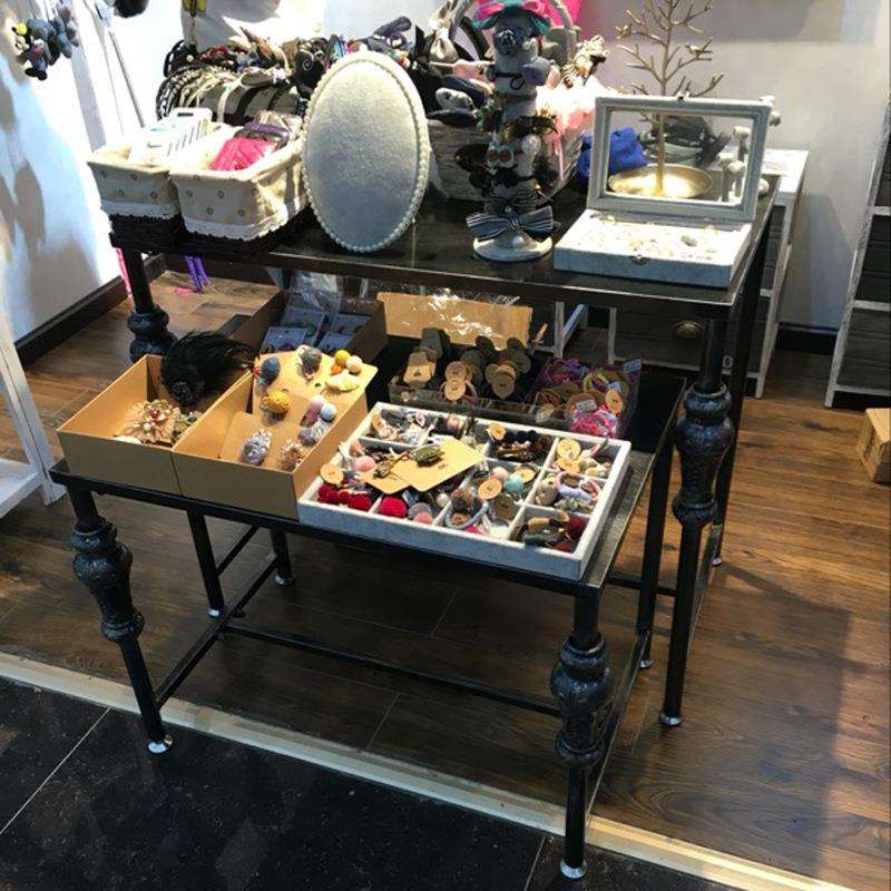 铁艺服装店流水台展示台高低桌中岛货架复古橱窗展示柜鞋包架现货