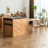 北欧樱桃木原木日式 实木吧台桌岩板餐厅中央岛台橱柜餐边柜储物柜