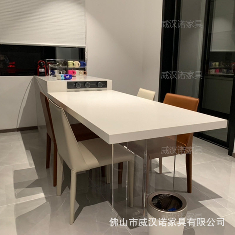 德利丰岩板岩板桌亚克力设计师下挂中岛台餐桌一体组合悬浮设计