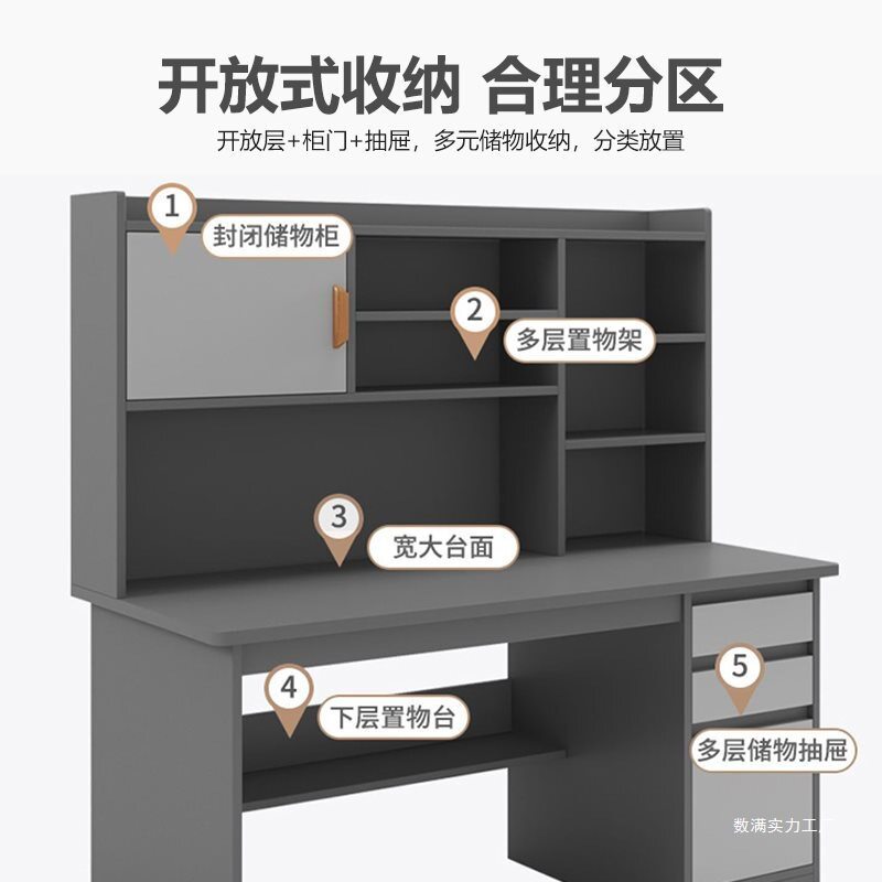 书桌学生学习桌书架书柜一体桌成人家用高中生初中生卧室写字桌子图片