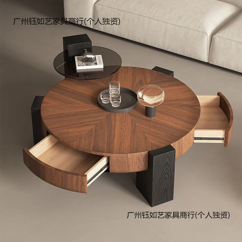 意式极简实木茶几组合客厅感设计师款圆形小户型个性茶桌家用