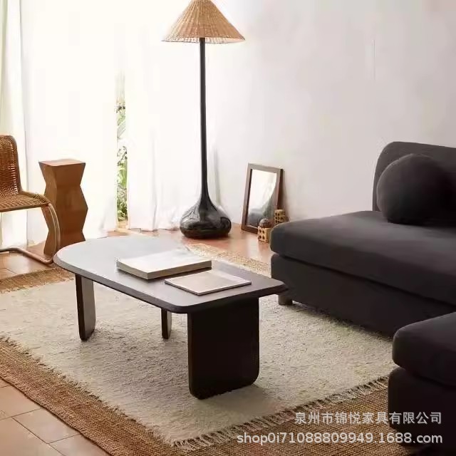 实木轻奢茶几创意椭圆形网红个性小茶台家用民宿客厅原木沙发边几
