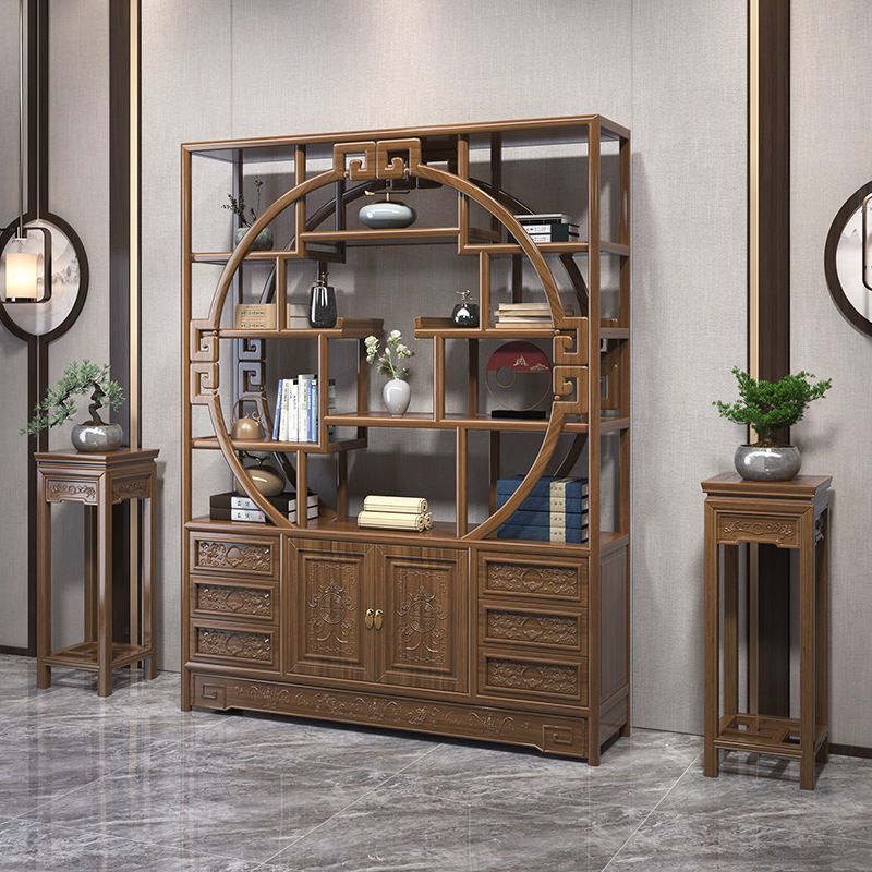 实木中式博古架多层落地展示柜