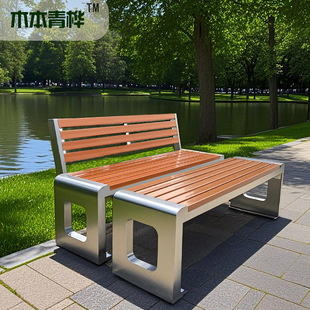 公园户外长椅不锈钢防腐木平凳塑木长条凳室外座椅园林椅户外商用
