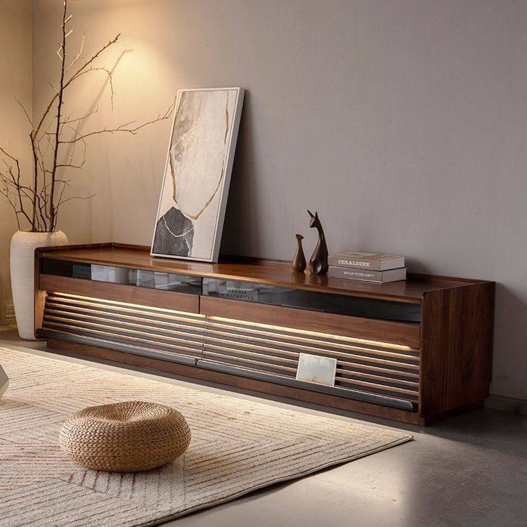 日式北美黑胡桃木落地电视柜全实木客厅家用储物柜抽屉柜视听柜