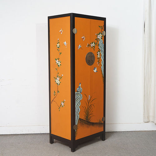中式仿古实木花鸟彩绘双门衣帽柜