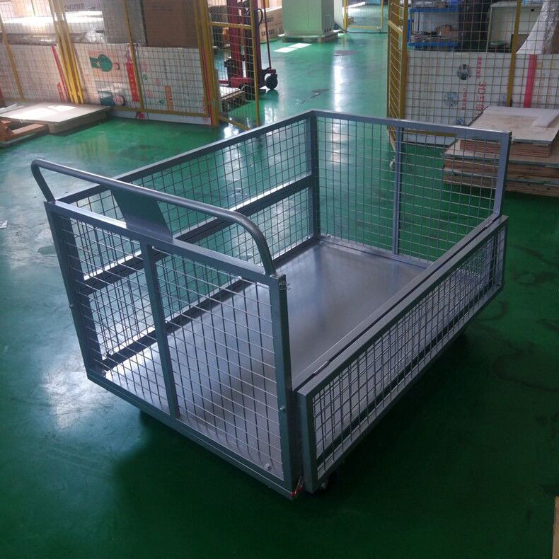 四轮平板车拉货静音货运车围网物流折叠网格仓库搬运车平板车推车