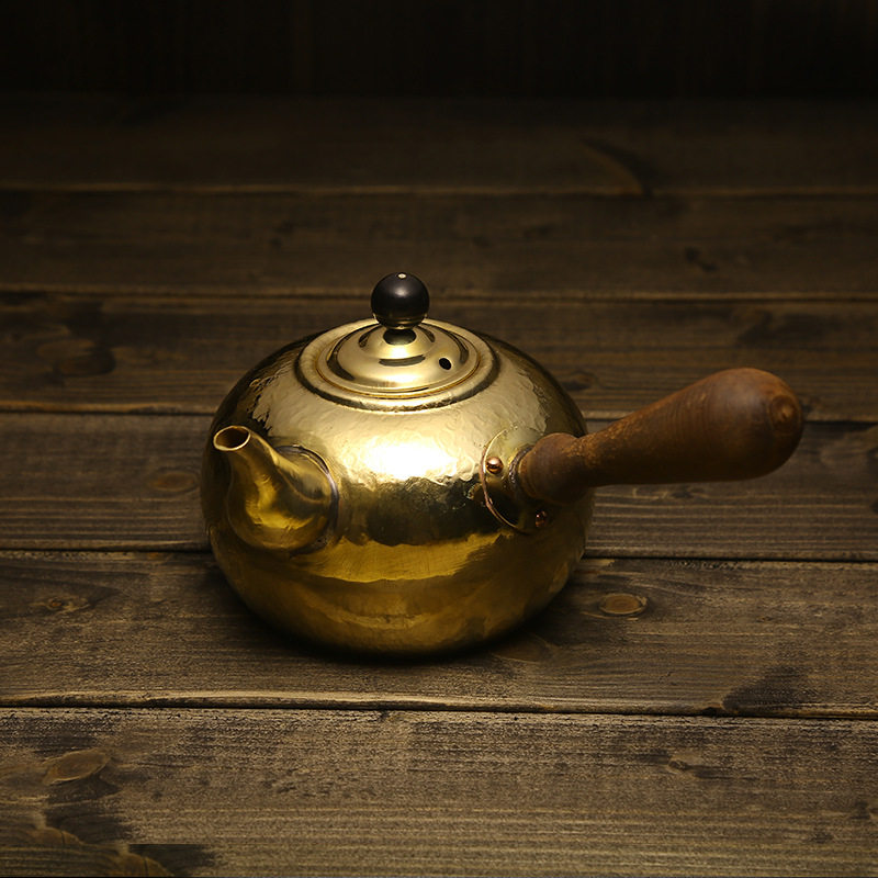 若容茶艺烧水铜壶煮茶壶纯紫铜加厚手工铜壶煮茶侧把仿古铜水壶