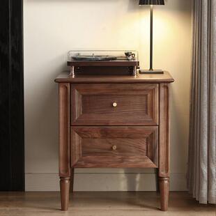 北欧复古黑胡桃木床头柜全实木简约现代床边柜收纳柜储物柜抽屉