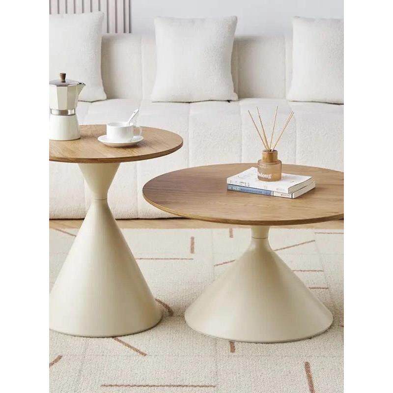 奶油风实木茶几家用极简客厅小户型现代简约感圆形可移动边几