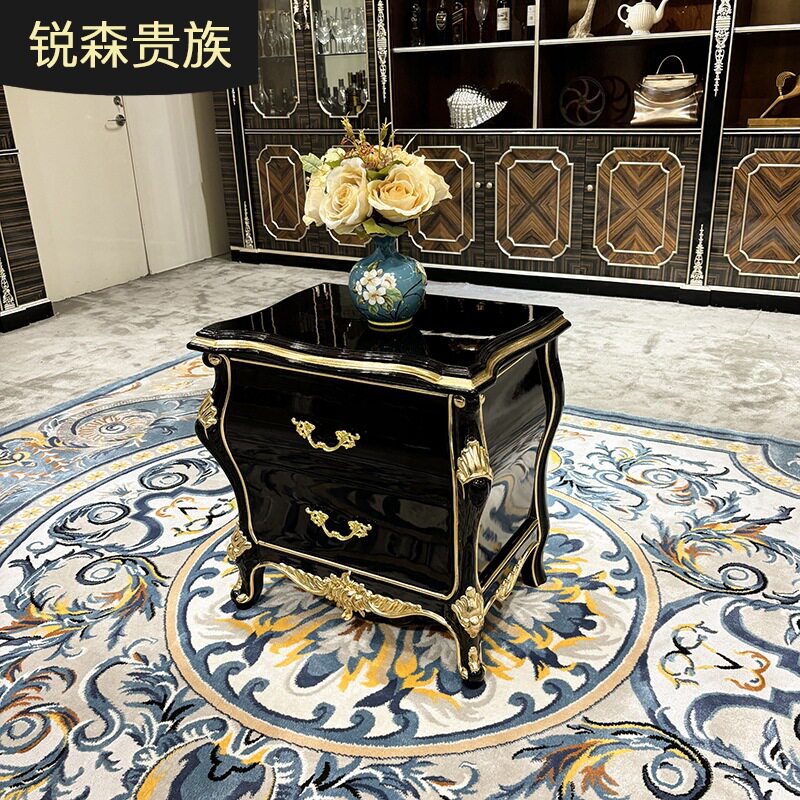 锐森贵族 法式实木床头柜 欧式双抽屉卧室实木收纳柜迷你小柜子