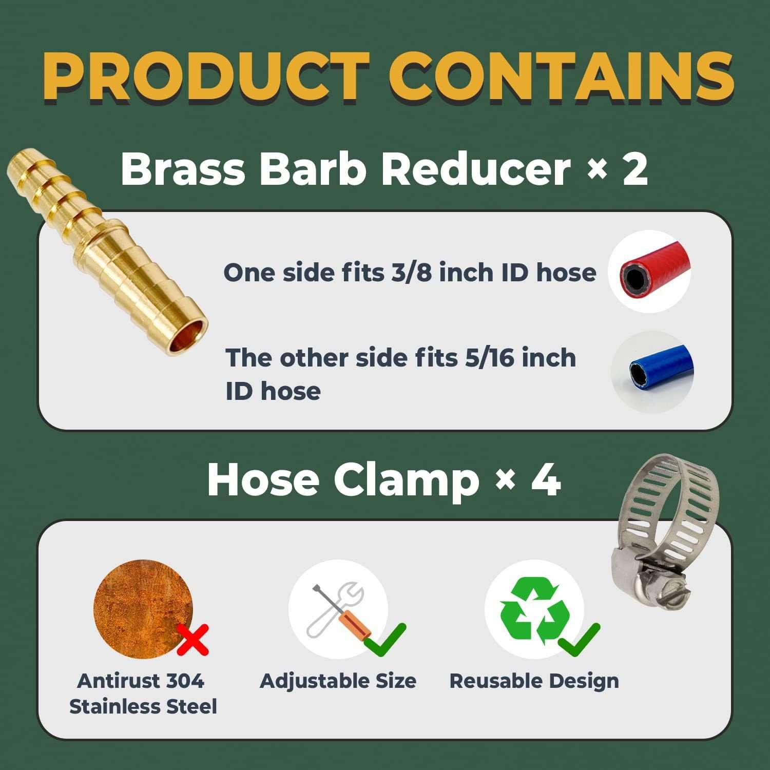 LIONMAX Hose Barb Reducer Adapter Fittings, 3\/8'' t