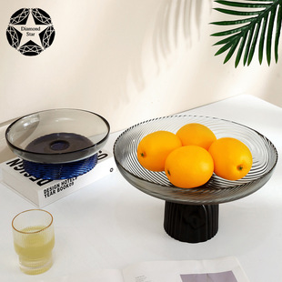 钻石星艺术造型高脚彩色玻璃水果盘高级感简约茶几餐桌摆件果盘