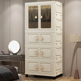 免组装双开门置落地多层物架家用多功能收纳柜靠墙储物橱柜可折叠