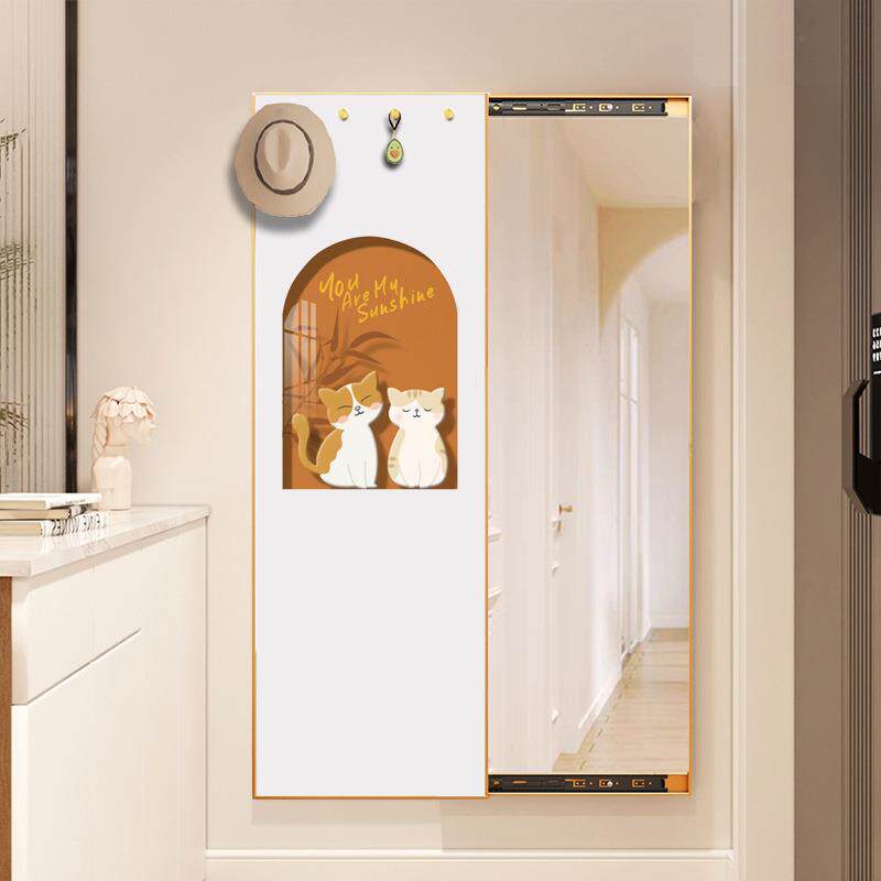 现代简约全身镜隐形简约隐藏式镜子挂衣架壁挂贴墙穿衣镜遮挡试衣