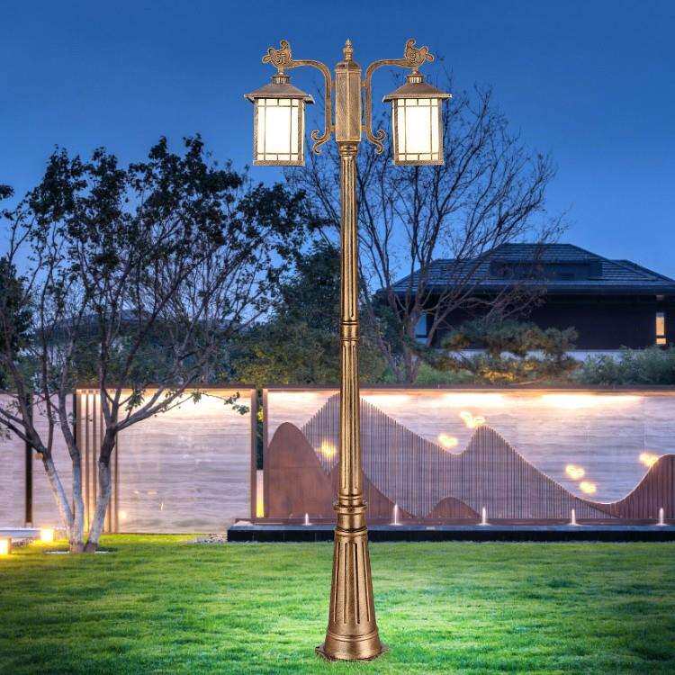 路灯家用户外防水乡村灯花园别墅小区室外中式仿古双头led庭院灯
