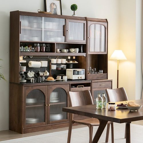 北美黑胡桃木简约餐边柜实木岩板橱柜储物柜客厅北欧展示柜收纳柜