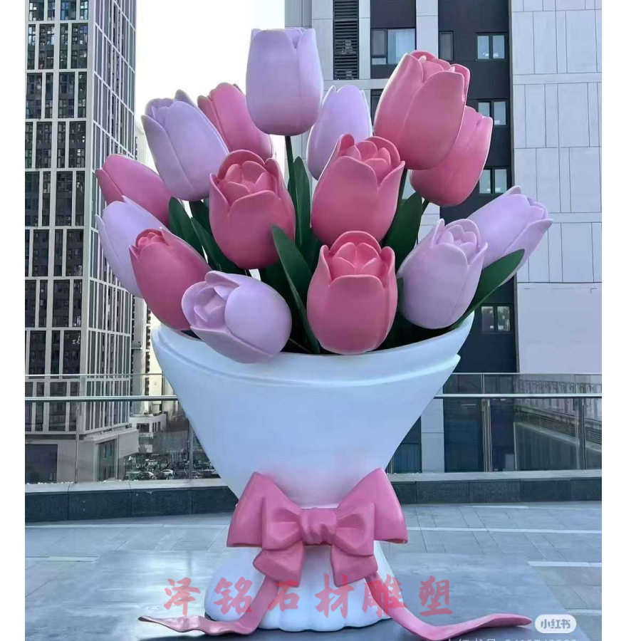 大型玻璃钢不锈钢花束雕塑摆件