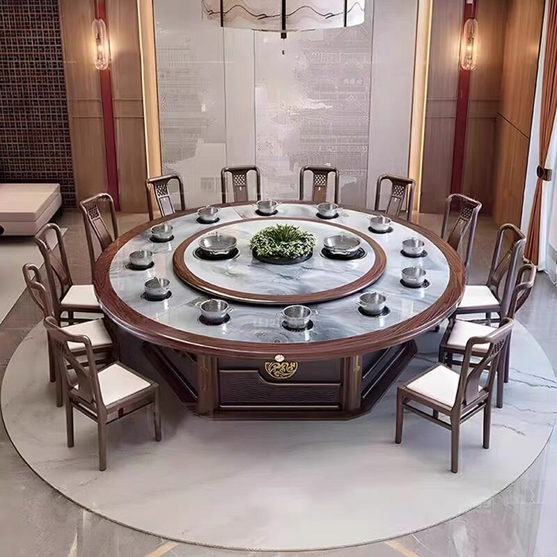 商用岩板电动大圆餐桌
