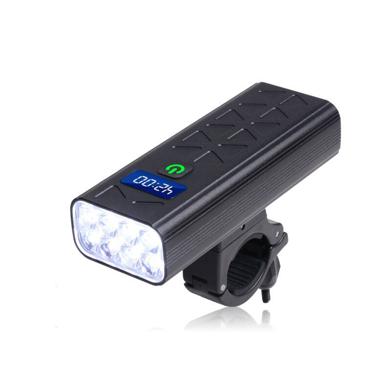 新品8LED内置电池电量数显自行车灯USB充电前灯山地车灯8T6手电筒
