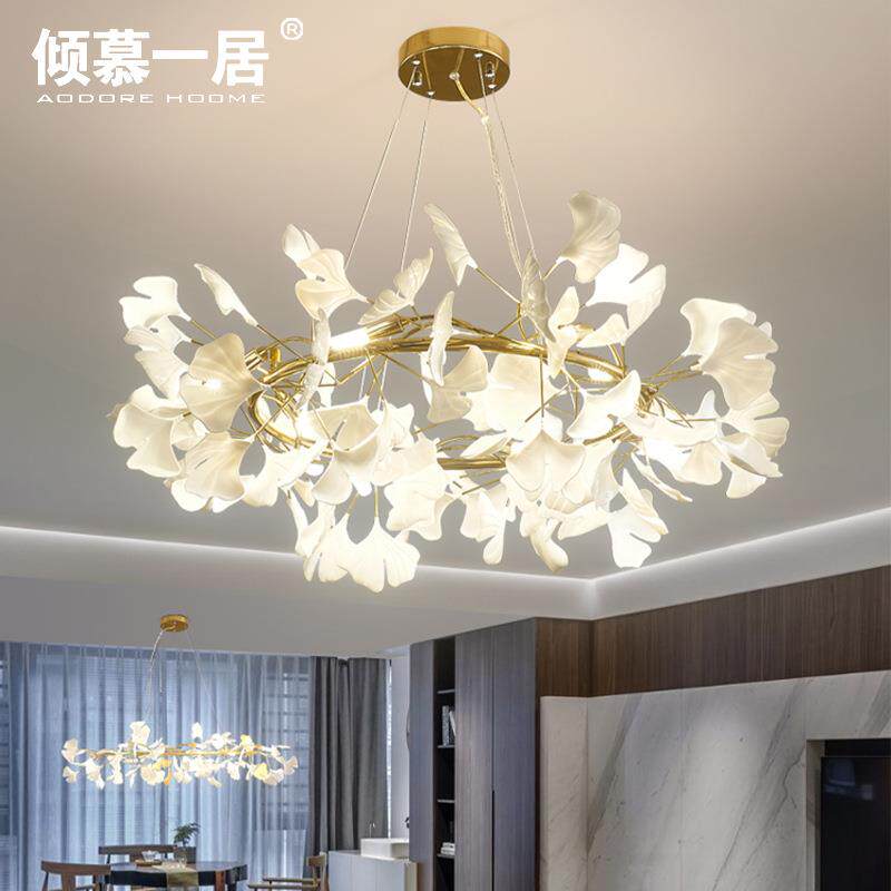 银杏叶吊灯客厅灯复式楼别墅餐厅酒店艺术创意设计师装饰灯具吊灯