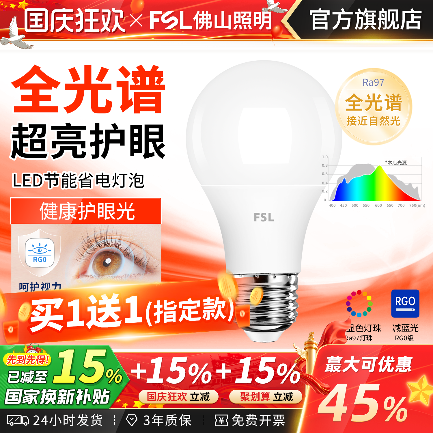 佛山照明全光谱RA97护眼超亮灯泡
