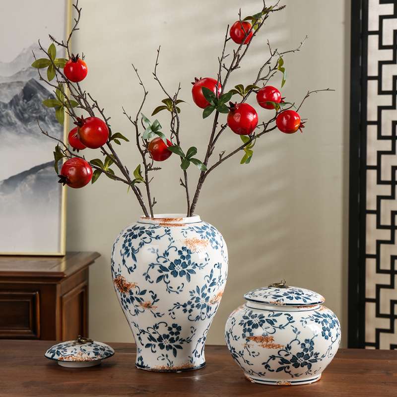 陶瓷仿古手绘青花瓷花瓶中式客厅博古架大号插花摆件大肚罐复古