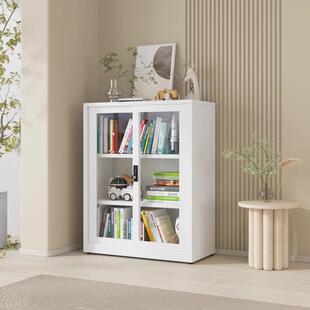 悦丽美居轻奢移门书柜推拉门玻璃门展示柜铁艺书架落地收纳柜带锁