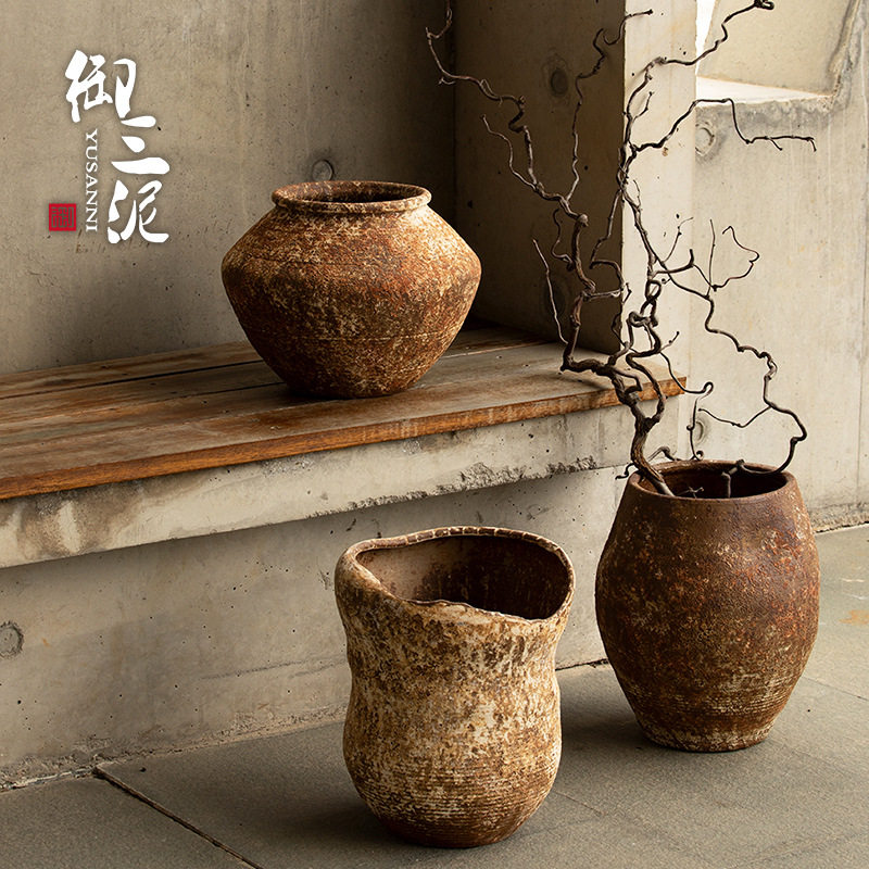 御三陶瓷花盆泥粗陶中式复古花瓶绿植种植盆装饰摆件大口庭院装饰