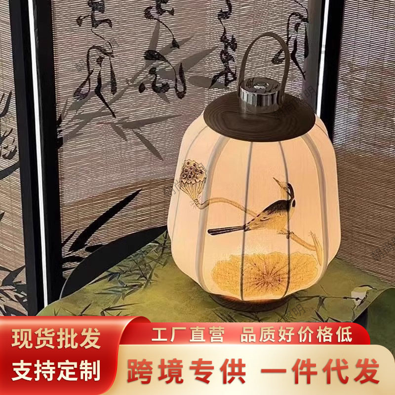 中式复古布艺充电触摸床头台灯