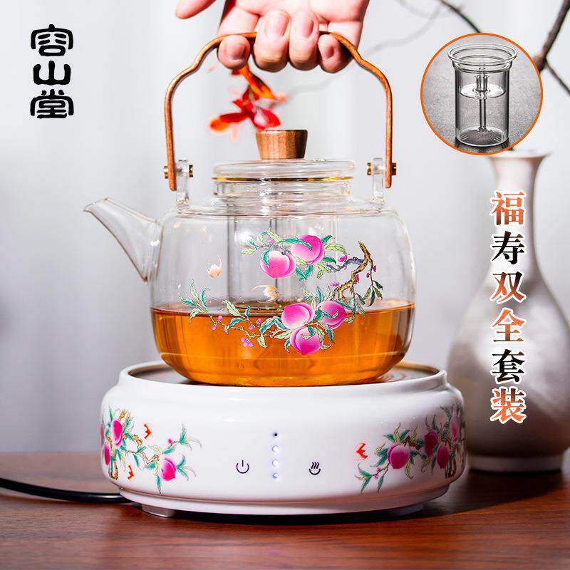 容山堂高硼硅煮茶壶耐热玻璃壶蒸茶器陶瓷触控煮茶炉烧水壶电陶炉