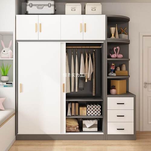 简易衣柜家用卧室小户型组装储物柜出租房屋用新款加厚推拉门衣橱