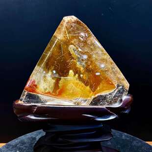 天然水晶黄胶花发晶水晶原石胶花随行原石胶花水晶摆件