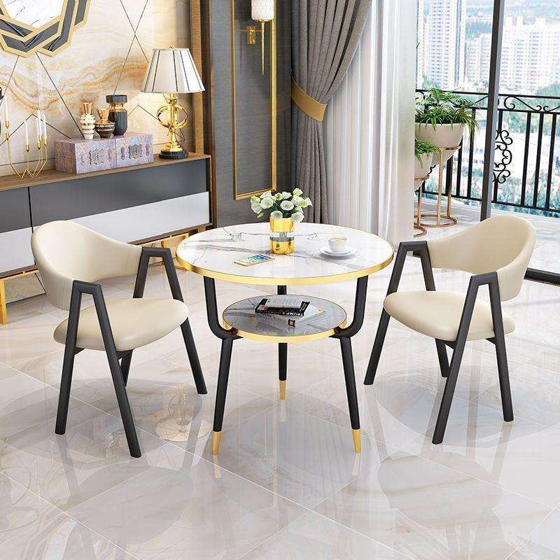 接待桌椅组合圆桌奶茶圆形办公洽谈小户型休闲餐桌北欧家用桌子