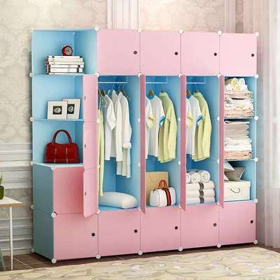 简易布衣柜加粗加固钢管宝宝儿童单人挂卡通衣橱经济型加厚全钢架