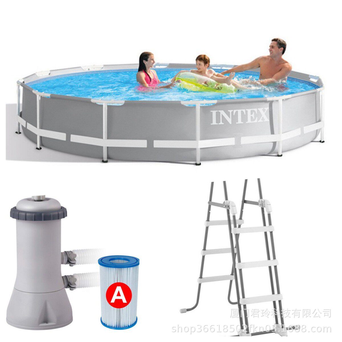 INTEX26716圆形管架水池套装儿童泳池成人家用户外小孩水上乐园现