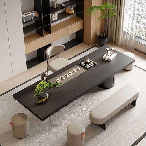 现代简约家用实木茶室客厅茶桌椅组合亚克力悬浮创意茶台新款轻奢