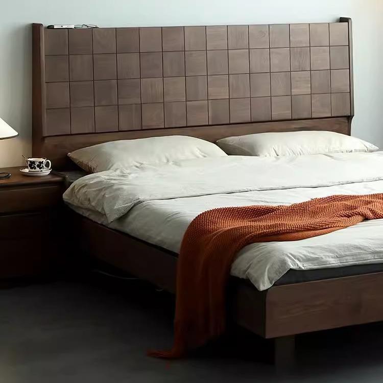 北美黑胡桃木床实木悬浮床现代简约原木樱桃木榻榻米1.8米双人床
